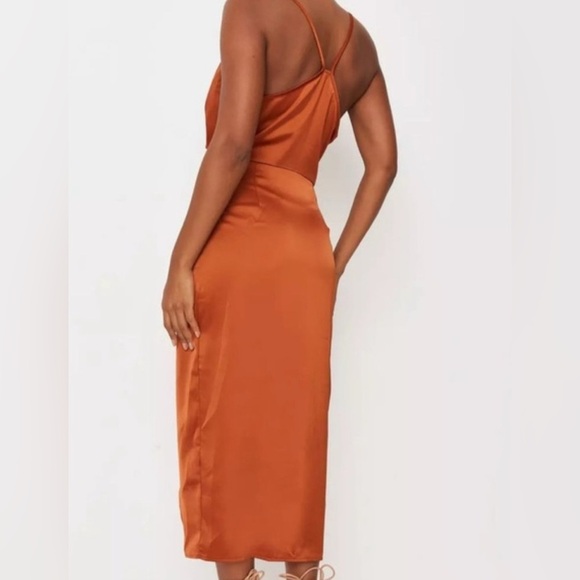 Missguided Orange Satin Midi Dress - Picture 2 of 14